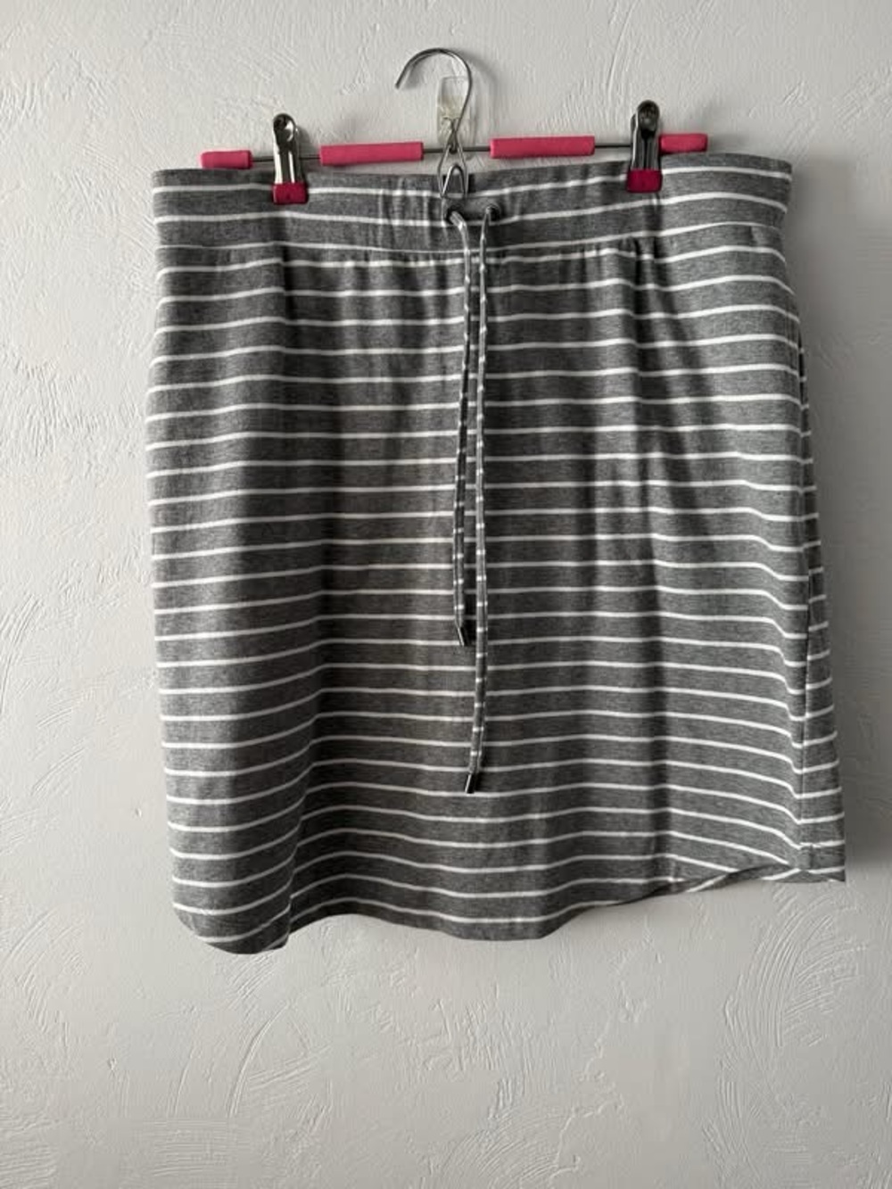 Striped Drawstring Casual Skirt - Gray & White